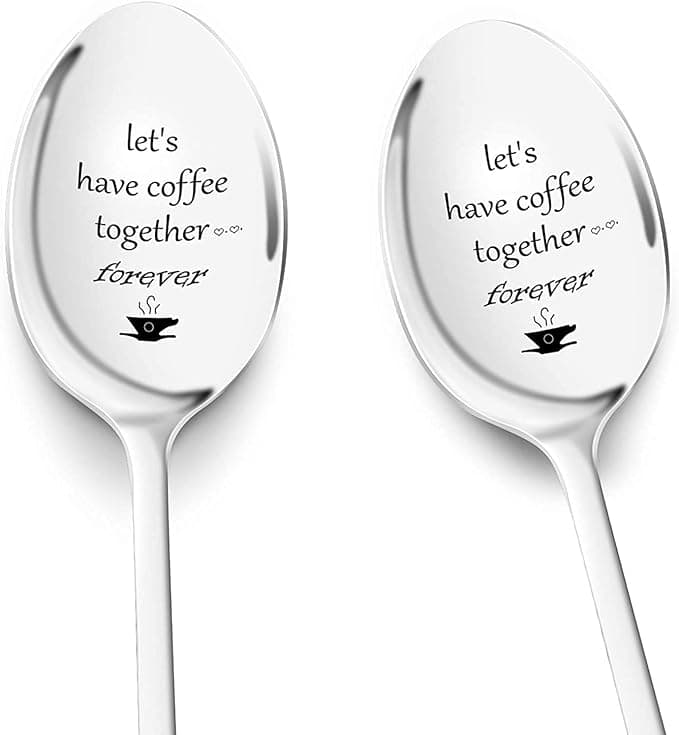 PRSTENLY Anniversary Christmas Birthday Gifts for Her Him Engraved Coffee Spoon, 2 Pcs Personalized Stainless Steel Spoon Couple Gifts, Valentines Day Wedding Engagement Graduation Gifts for Couples - Image 1