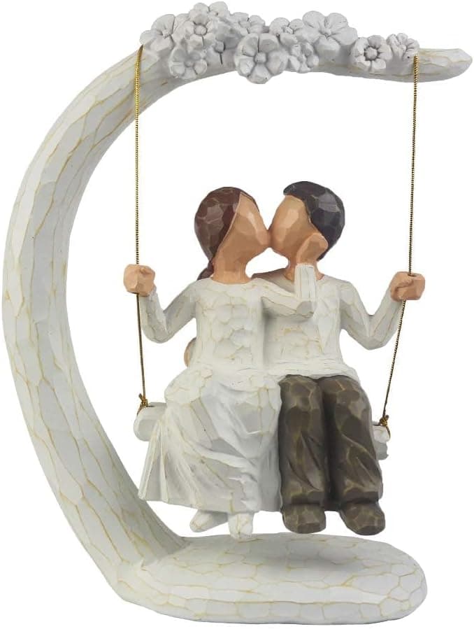 Romantic Gifts Couple Figurines in Love, Big Size Hand Painted Sweet Loving Together Couple Sculpture Statue to Remember Beautiful Moment, Best Gifts for Valentine's Day Anniversary Weddings - Image 1
