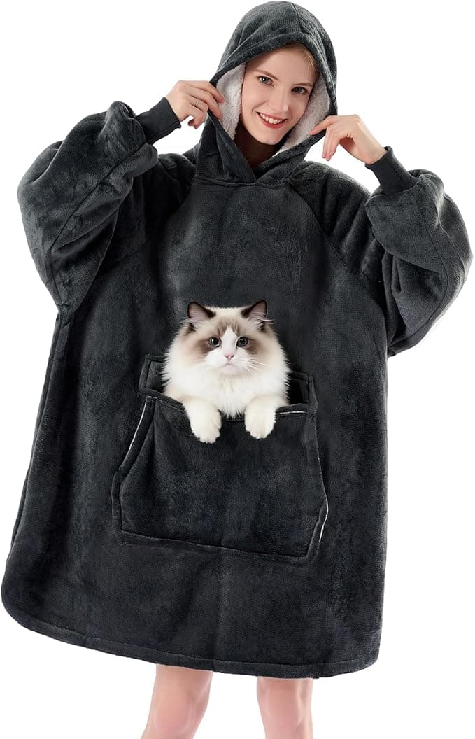 Krifey Wearable Blanket Hoodie, Oversized Sherpa Hooded as Birthday Gifts Christmas Gifts for Mom Women Girlfriend Men, Cozy Sweatshirt with Giant Pocket - Image 1