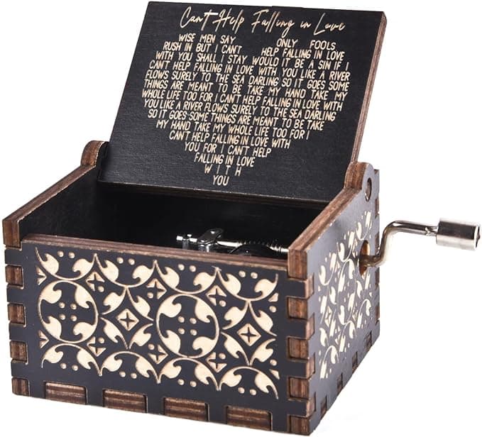 Can't Help Falling in Love Wood Music Box, Antique Engraved Musical Boxes Case for Love One Wooden Music Box - Gifts for Lover, Boyfriend, Girlfriend, Husband, Wife (Black) - Image 1