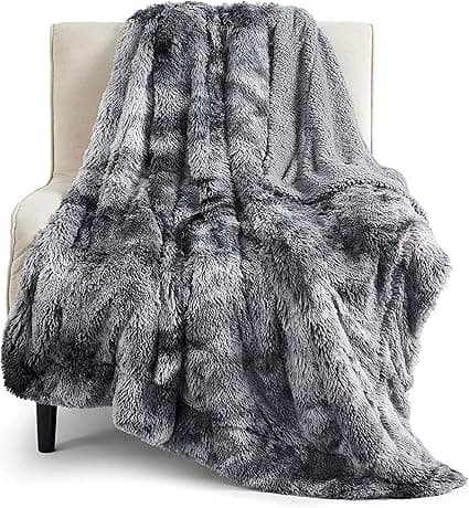 Bedsure GentleSoft Fluffy Fuzzy Faux Fur Throw Blanket, Soft Sherpa Fleece Cozy Gifts for Women, Grey Room Decor for Men Plush Blanket for Couch Bed, Thick Warm Minky Gifts for Girls Boys Teenages - Image 1